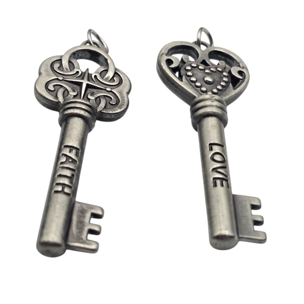 Skeleton Keys Faith Love Inspirational Set Of Two Antiqued Silver Tone SKU 3507